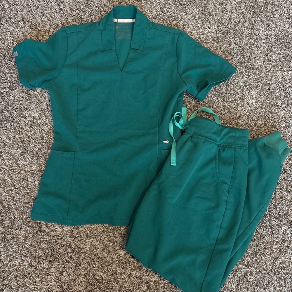 Figs Scrubs Set Hunter Green Inala Top XXS Zamora Bottom S/P Small Petite Pants